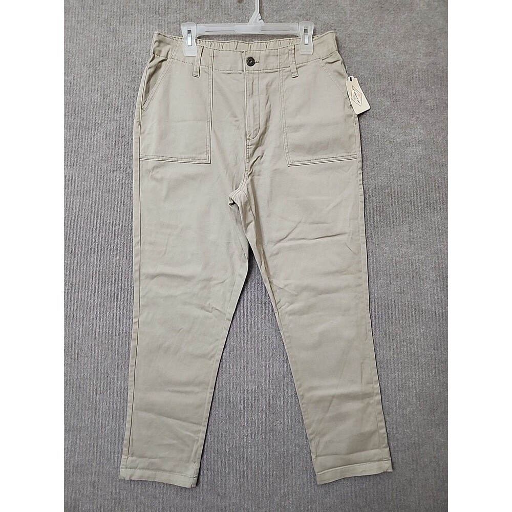 St Johns Bay Straight Leg Utility Pants Womens 14 Biscotti Elastic Waist NEW